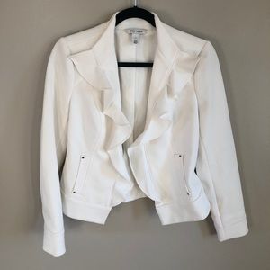 Cascading Ruffle Front Ponte Moto Jacket Blazer